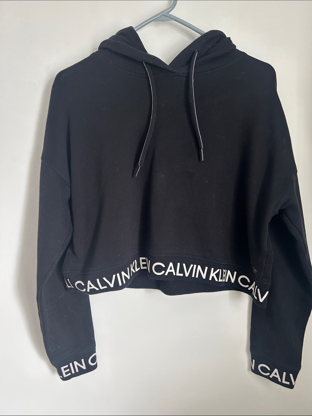 Calvin Klein Black Cropped Logo Hem Hoodie